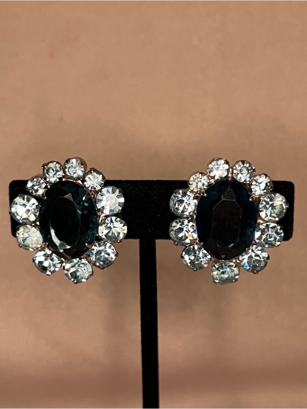 Vintage Blue Oval Clip On Earrings